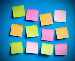 Reminder notes on the bright colorful paper